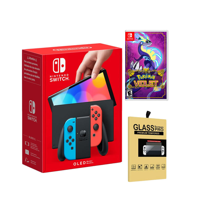Consola Nintendo Switch Oled Neon + Pokemon Violet + Mica