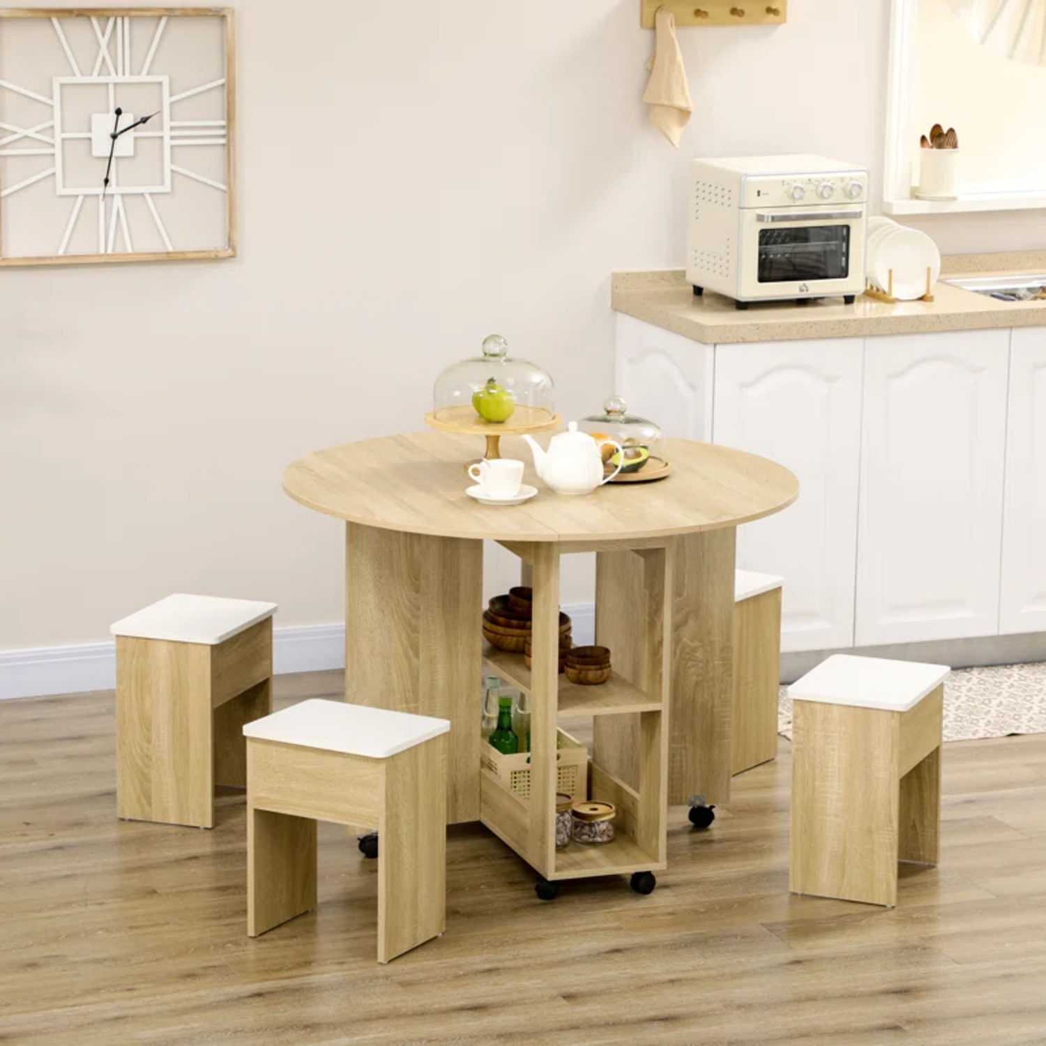 Juego de Comedor Plegable con 4 Bancos Prixie Duna R&R MUEBLES