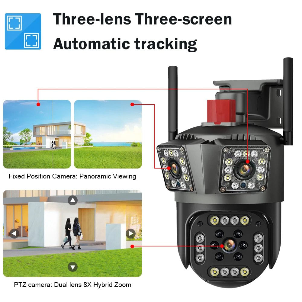 Camara Seguridad Ip Wifi Ptz TRIPLE Lente 360 Exterior RJ45 TF SEISA ...