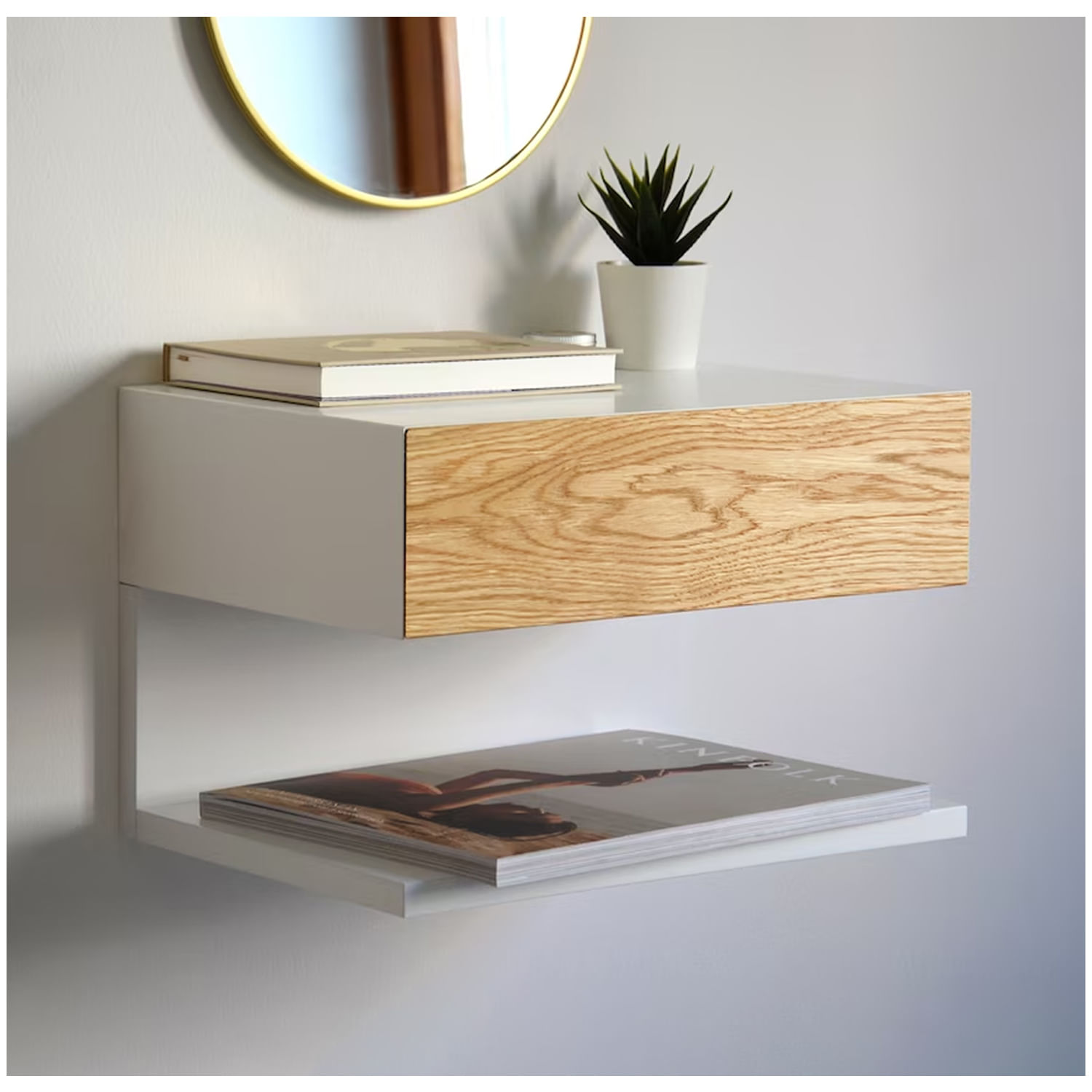 Velador Flotante Kendoll Ventitas Home Blanco y Rovere