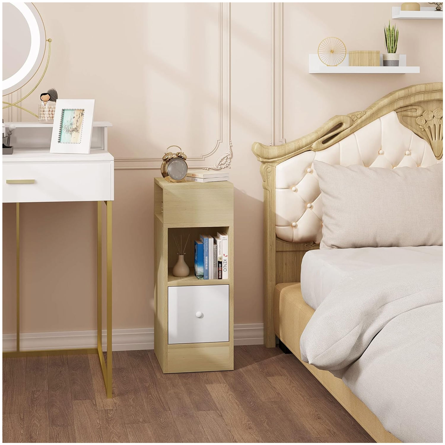 Mesa de Noche Tracy Ventitas Home Rovere y Blanco