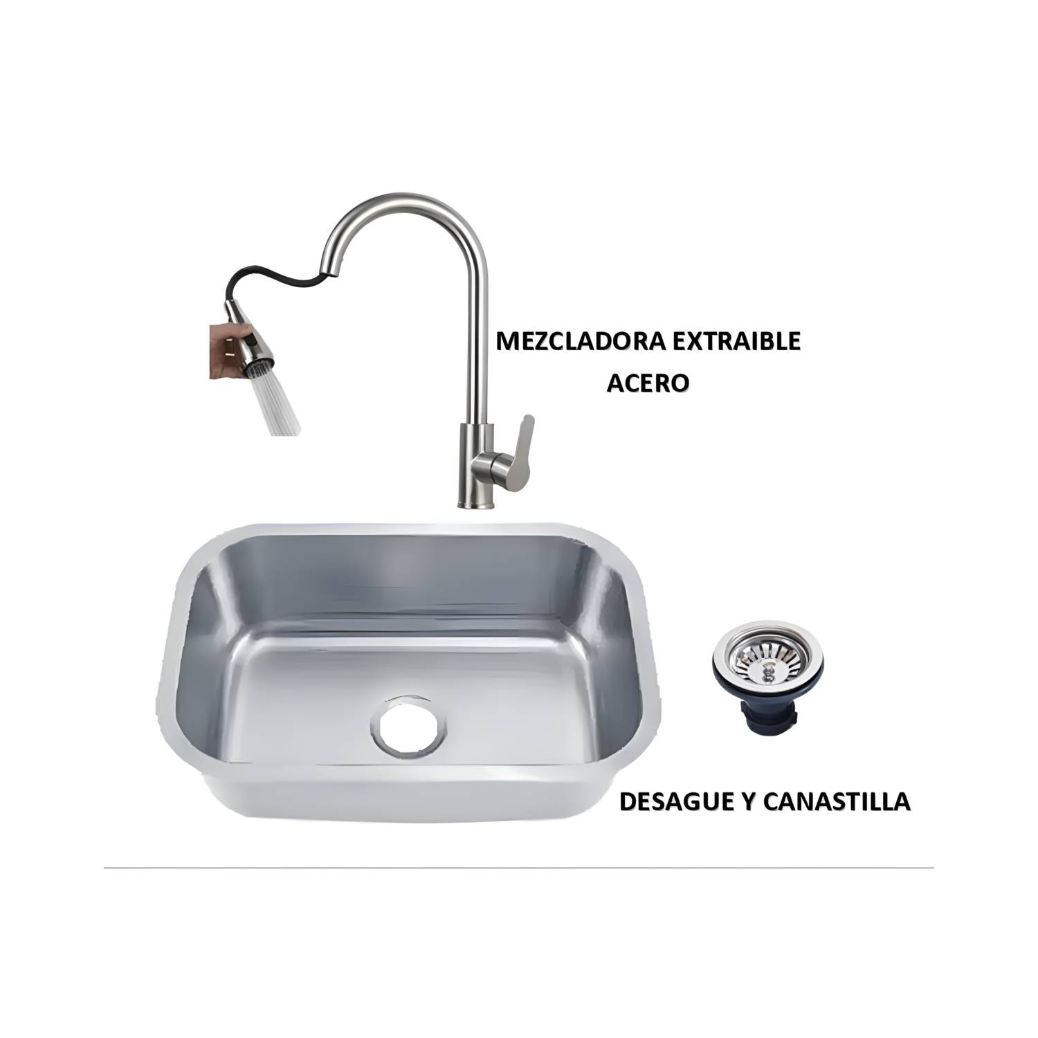 Combo De Lavadero Fregadero Mod Aud Acero Mas Mezcladora Extraíble