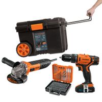 Combo taladro inalámbrico percutor, amoladora, puntas brocas 100 Pzas