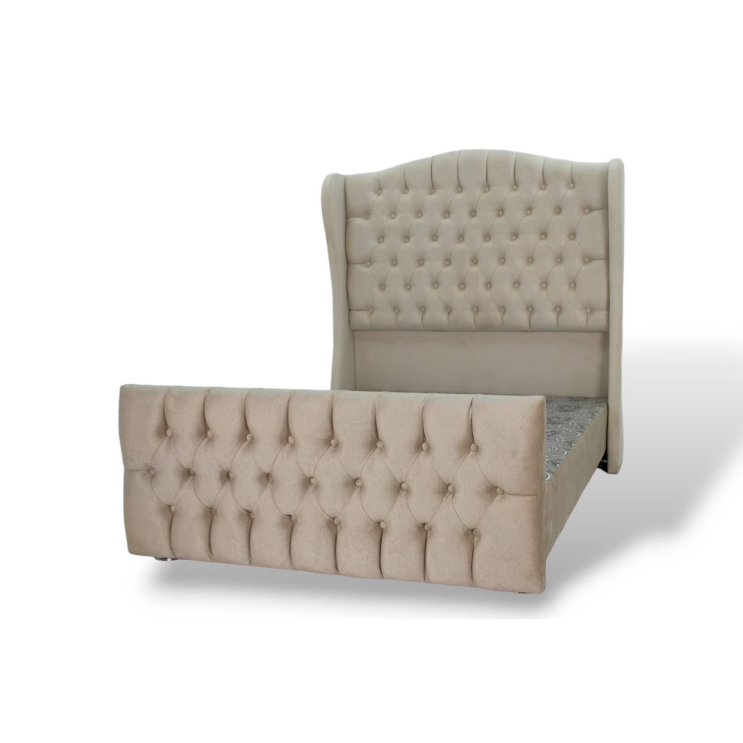 Cama Tapizada Paris + Piecera 1.5 Plazas Color Beige