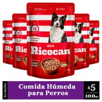 Pack x5 Comida Húmeda Perro Ricocan Trocitos de Carne 100gr