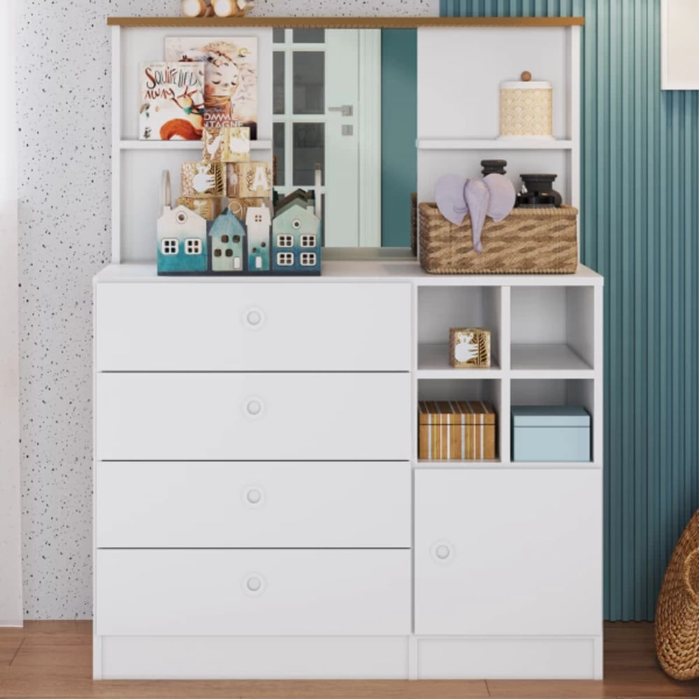 Cómoda Infantil Artica con espejo 4 cajones TU MESITA