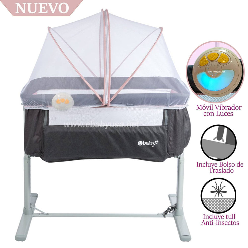 Cuna Colecho Ebaby Musical y Vibrador TAMI Rosado