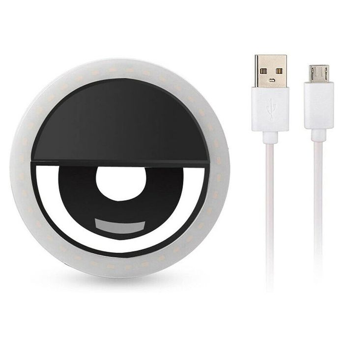 Mini Aro Selfie Anillo Luz Led con Clip para Celular Negro