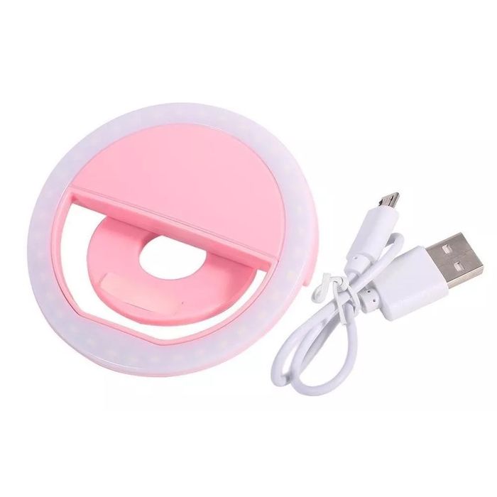 Mini Aro Selfie Anillo Luz Led con Clip para Celular Rosado
