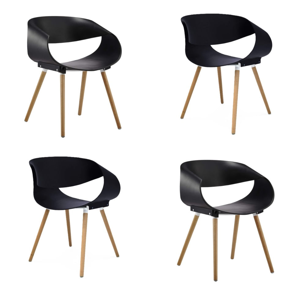 Silla Con Respaldo Hueco Diseño Luna Color Negro X4