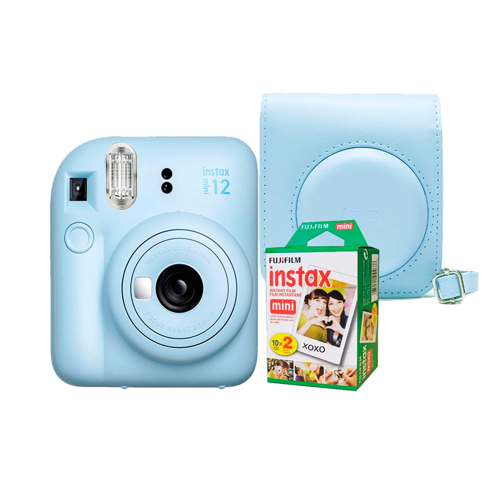 Camara Fujifilm Instax Mini 12 Azul Pastel +Estu Celeste 12 +Pack Pelix20