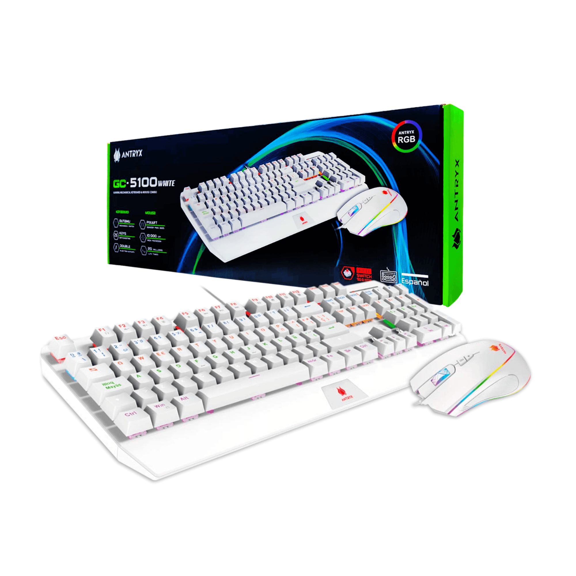 Kit Gaming Antryx Teclado Mecanico + Mouse Gc-5100 White Switch Red