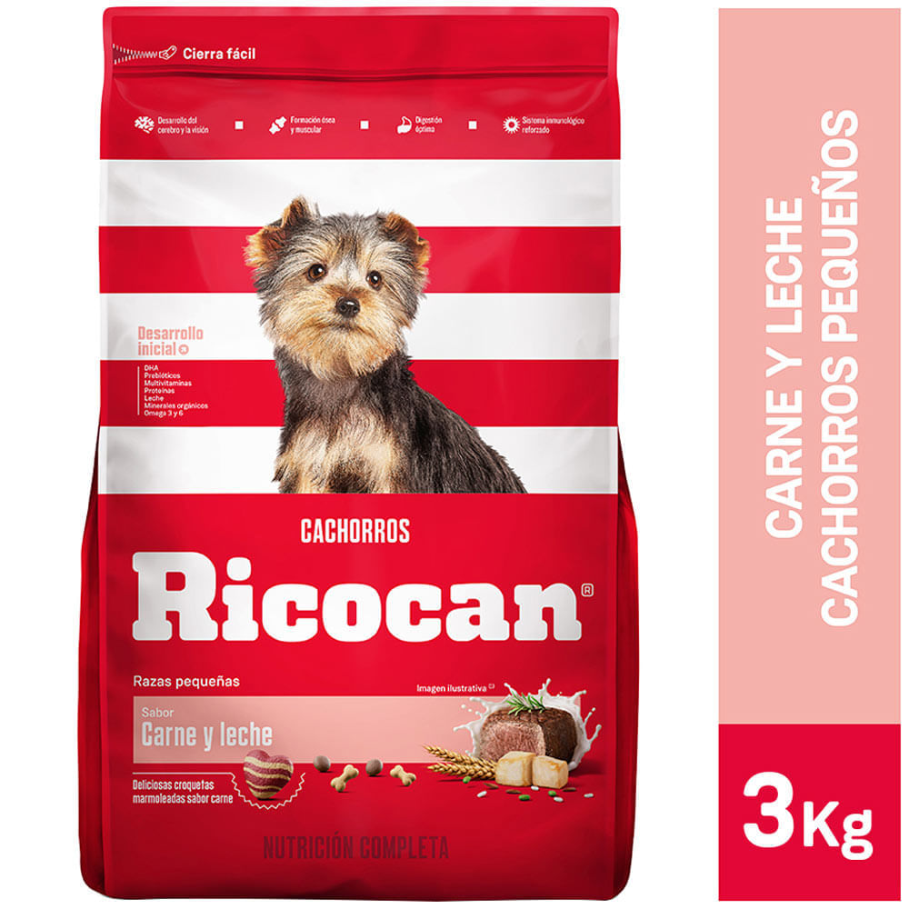 Alimento para Perro RICOCAN Cachorro Pequeños Sabor Carnes y Leche Bolsa 3Kg