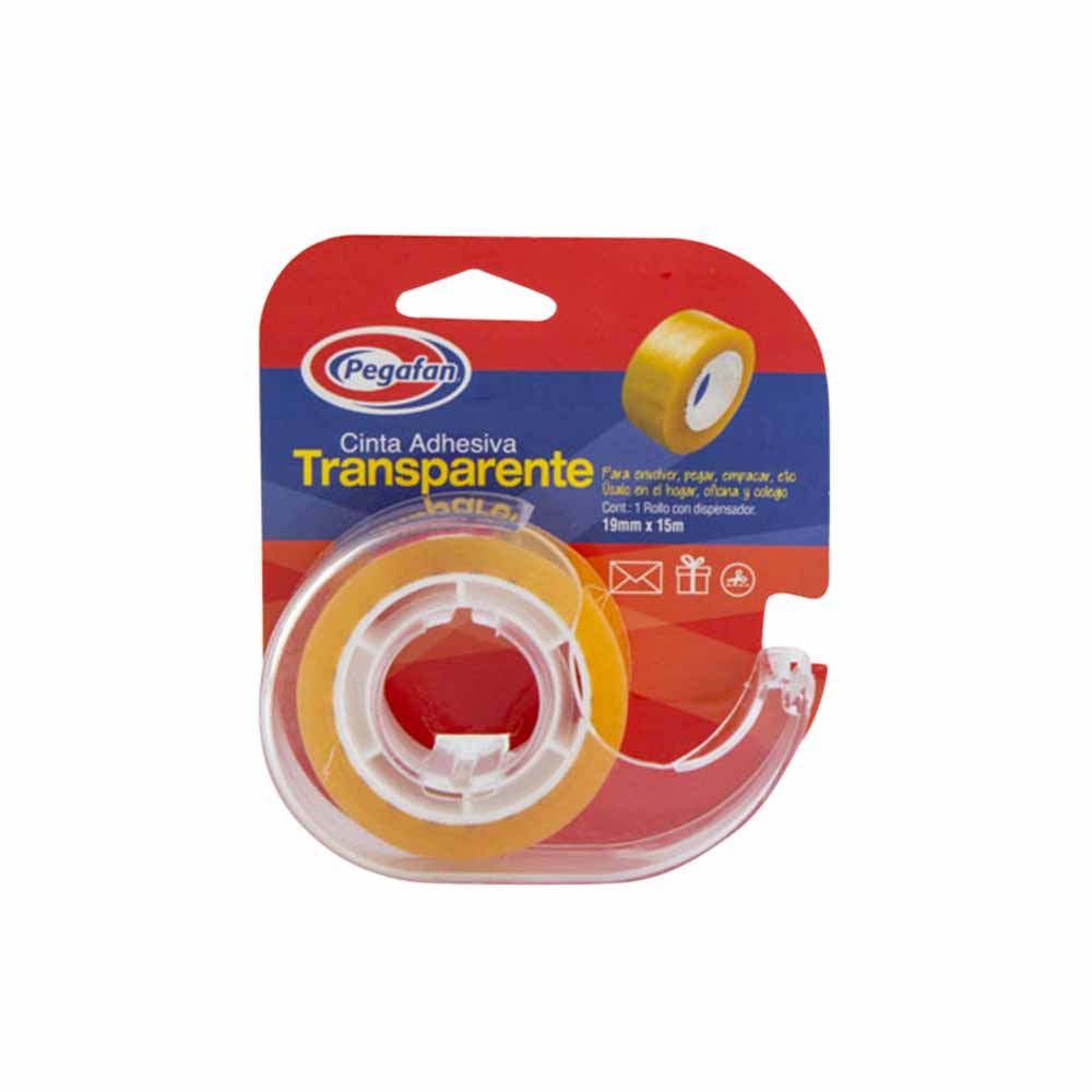 Cinta Adhesiva PEGAFAN Transparente con Dispensador 19mm x15m