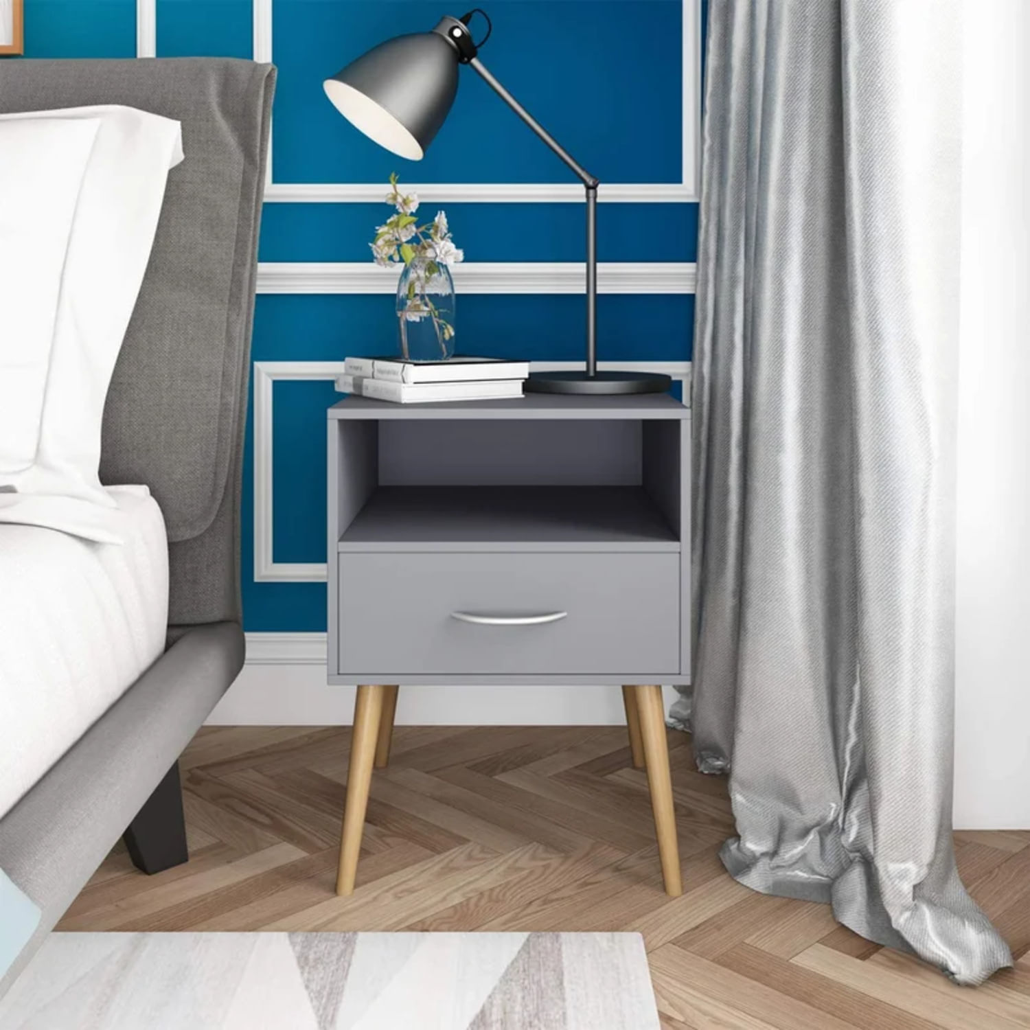 Velador Vintage Amanda Gris 1 Cajón R&R MUEBLES