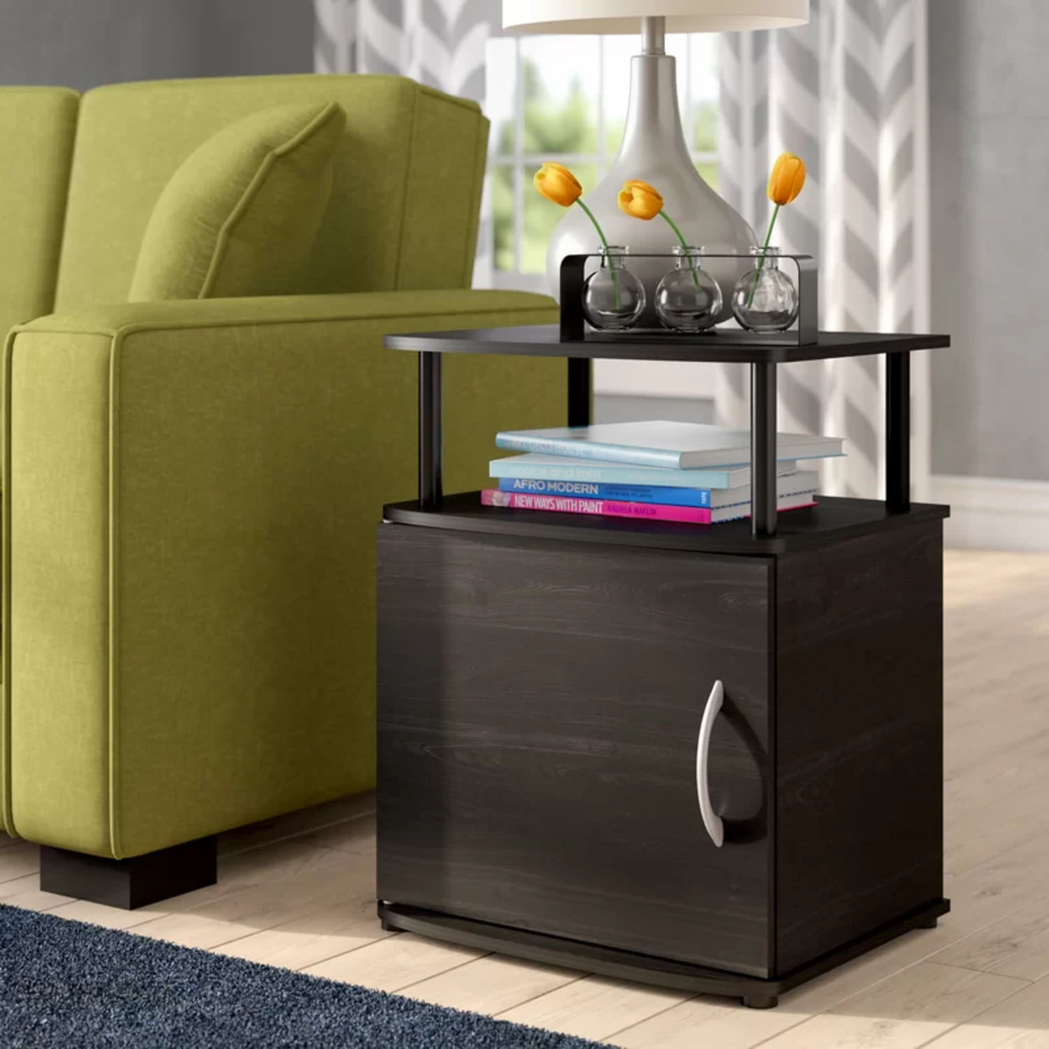 Mesa Lateral Moderna Fernando Negro 1 Puerta R&R MUEBLES