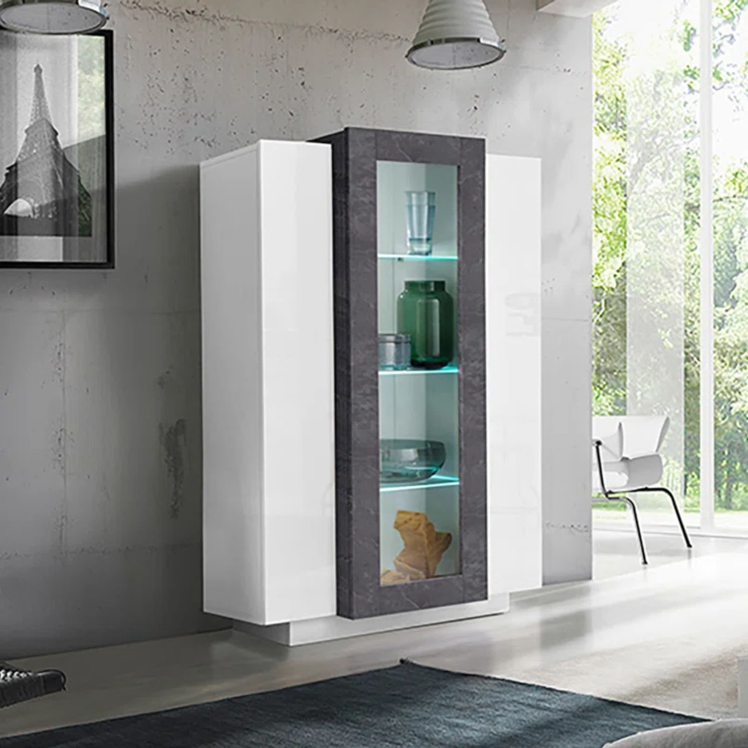Vitrina Moderna Patricia 3 Puertas Blanco /Gris Oscuro R&R MUEBLES