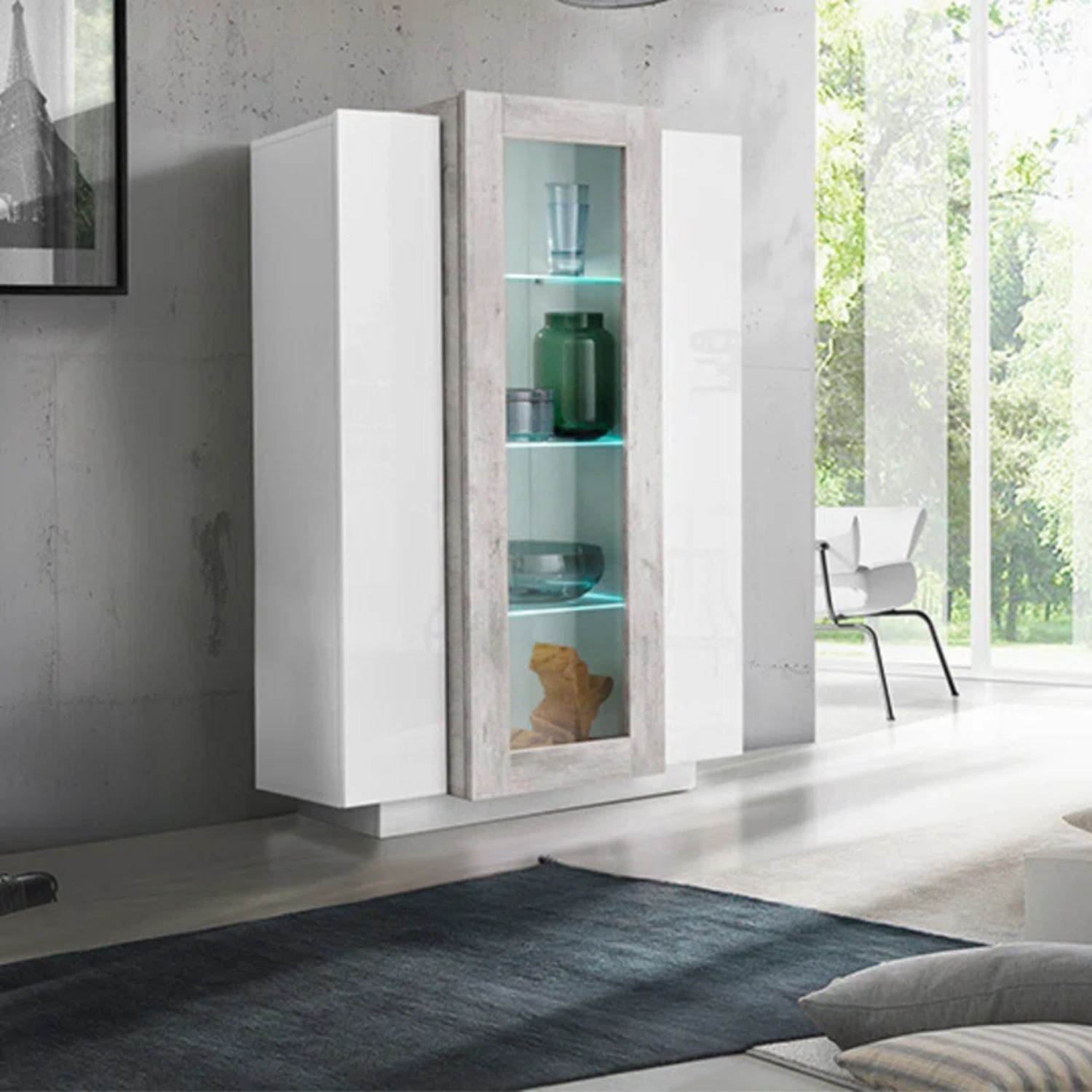 Vitrina Moderna Patricia 3 Puertas Blanco/Gris Claro R&R MUEBLES