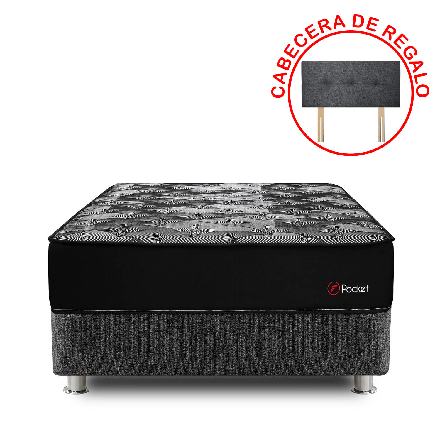 Cama Americana FORLI Pocket Negro 2 Plazas + Protector + 2 Almohadas