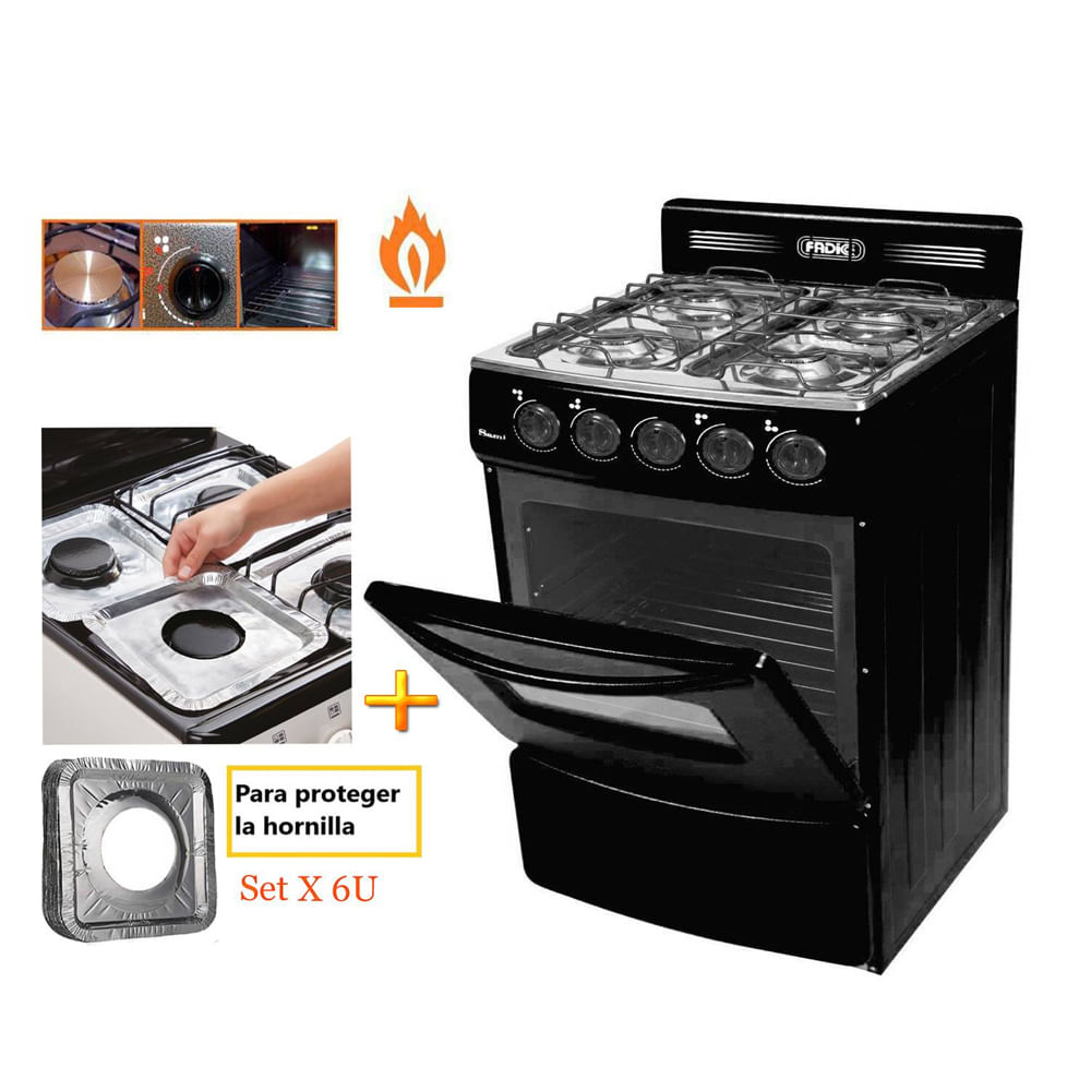 Cocina Fadic con respaldar y Horno 20 Sami 4H Negro +Protector