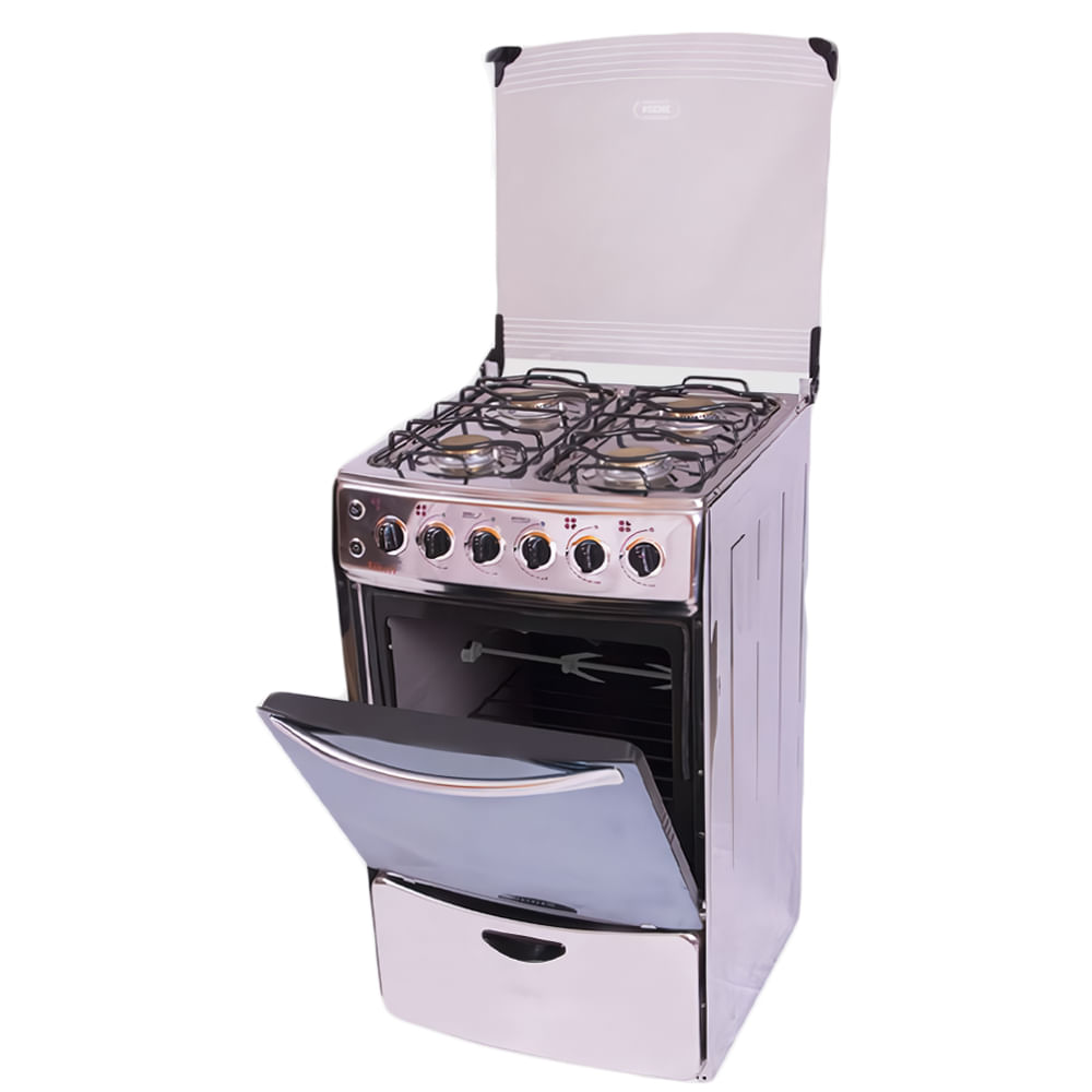 Cocina Fadic con Tapa de Vidrio y Horno Alheli 4H Gris