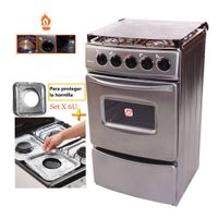 Cocina Fadic con tapa de vidrio y horno Sami 4h Gris +Protector