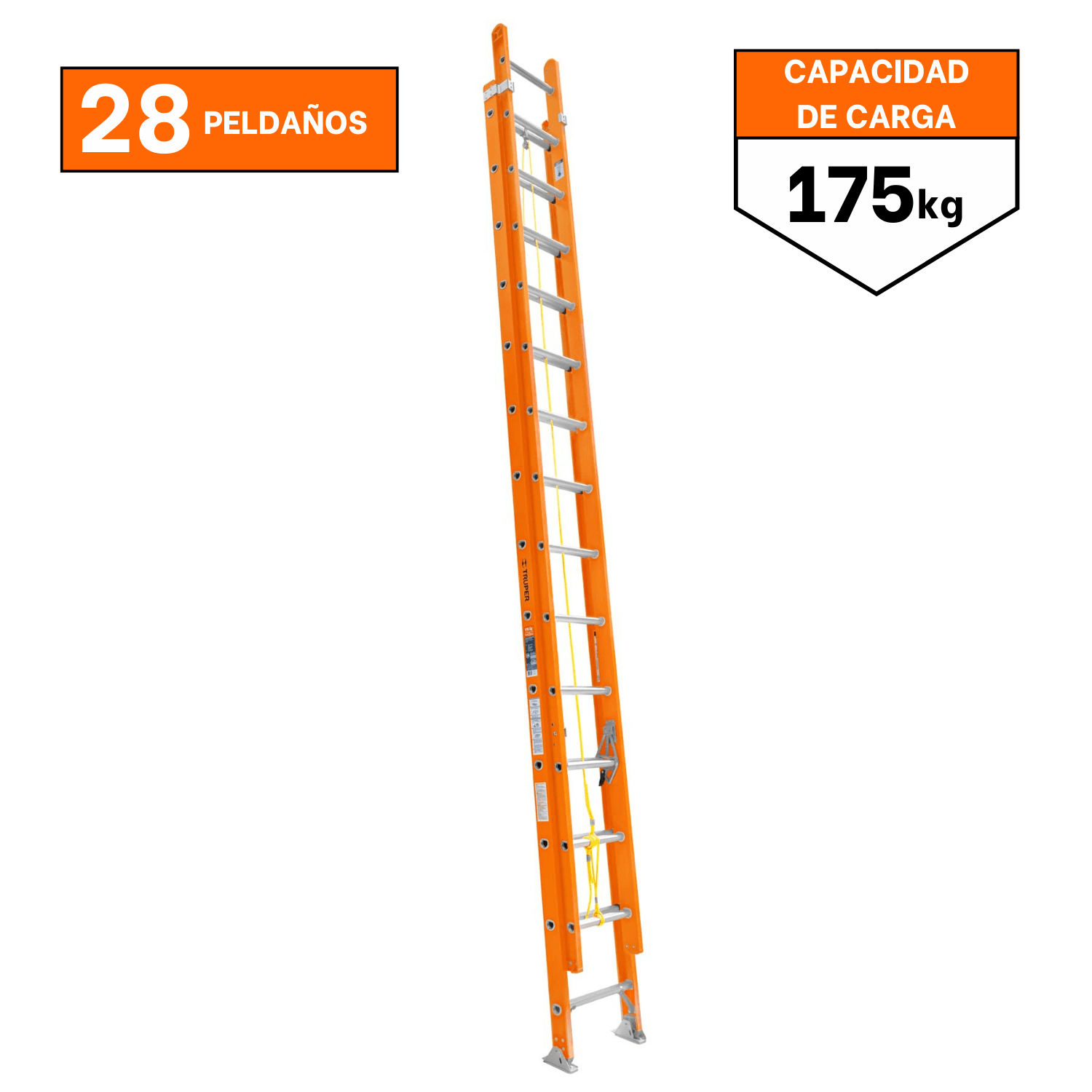 Escalera Telescopica 28 Peldaños Fibra de Vidrio Soporta 150kg Truper 100229