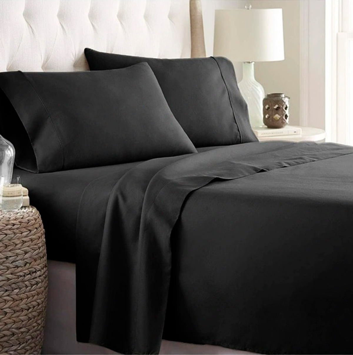 Juego De Sabana King Interiotex  144 Hilos Negro 50% Algodón