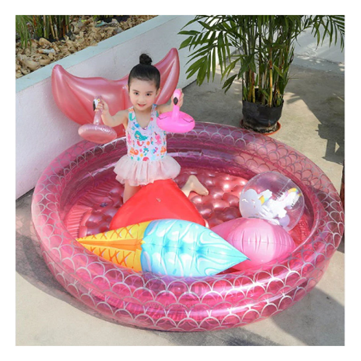 Piscina Infantil Diseño Cola de Sirena Resistente en Rosado