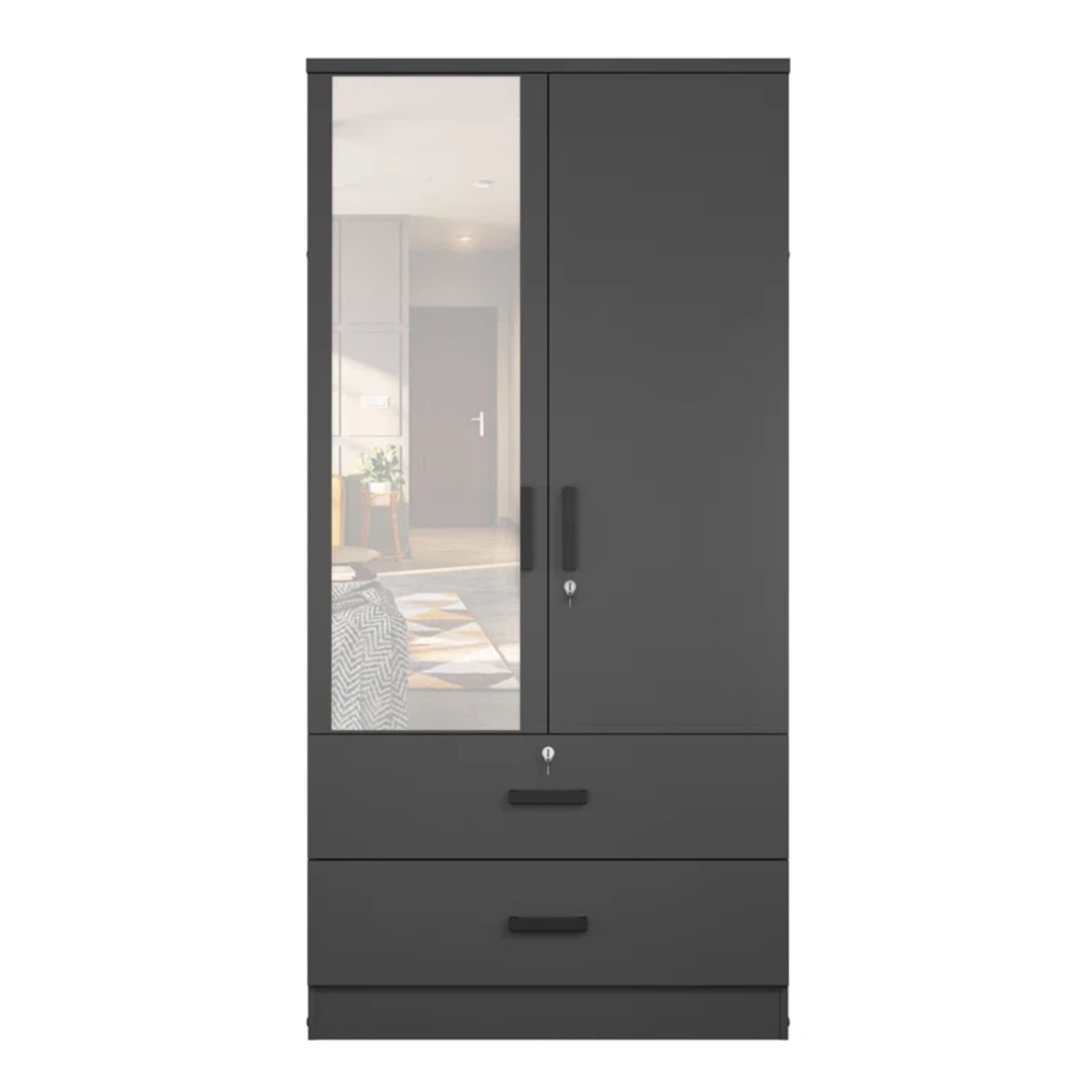 Ropero Moderno con Espejo Meg 2 Puertas 2 Cajones Negro R&R MUEBLES