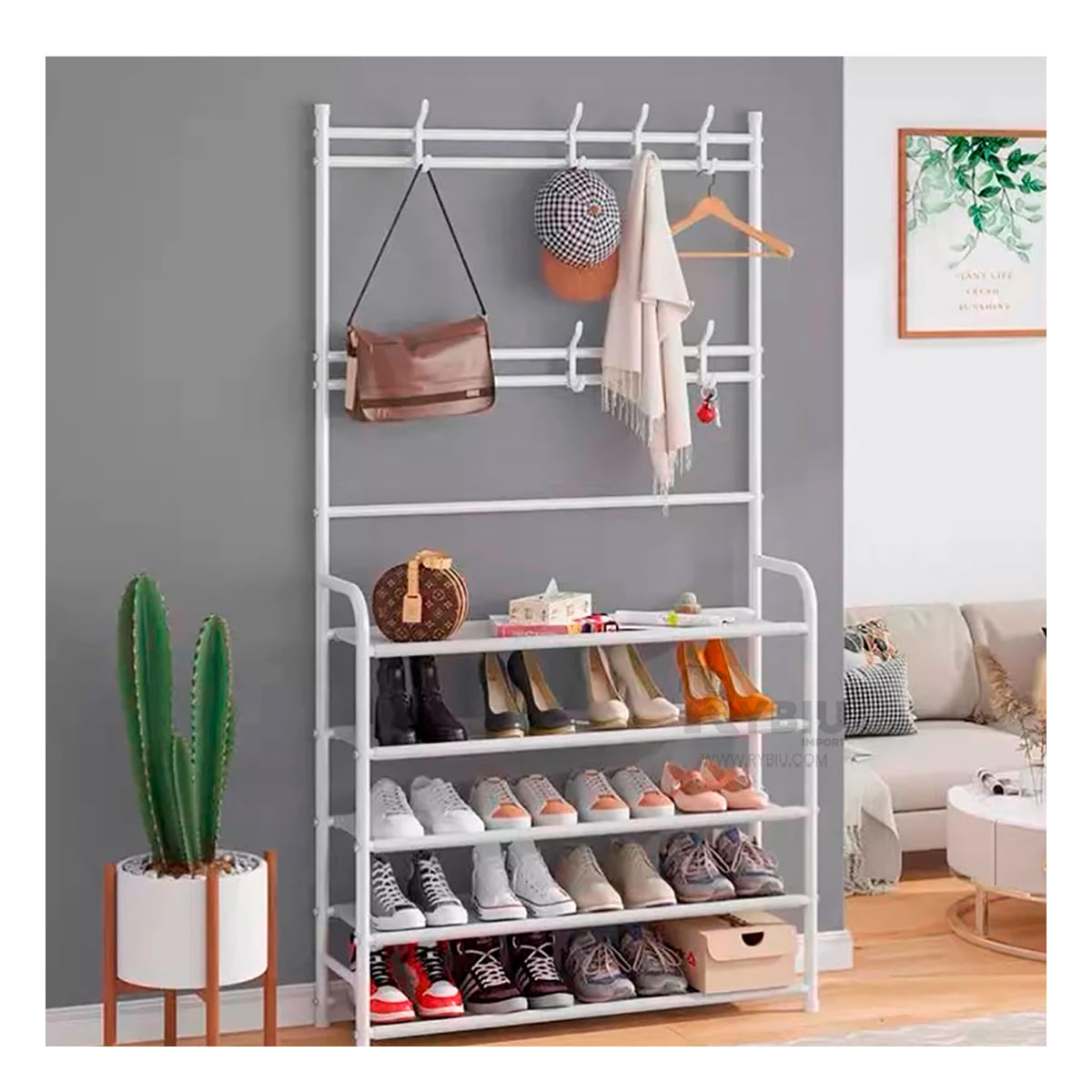 Zapatero Organizador con Percheros en Color Blanco