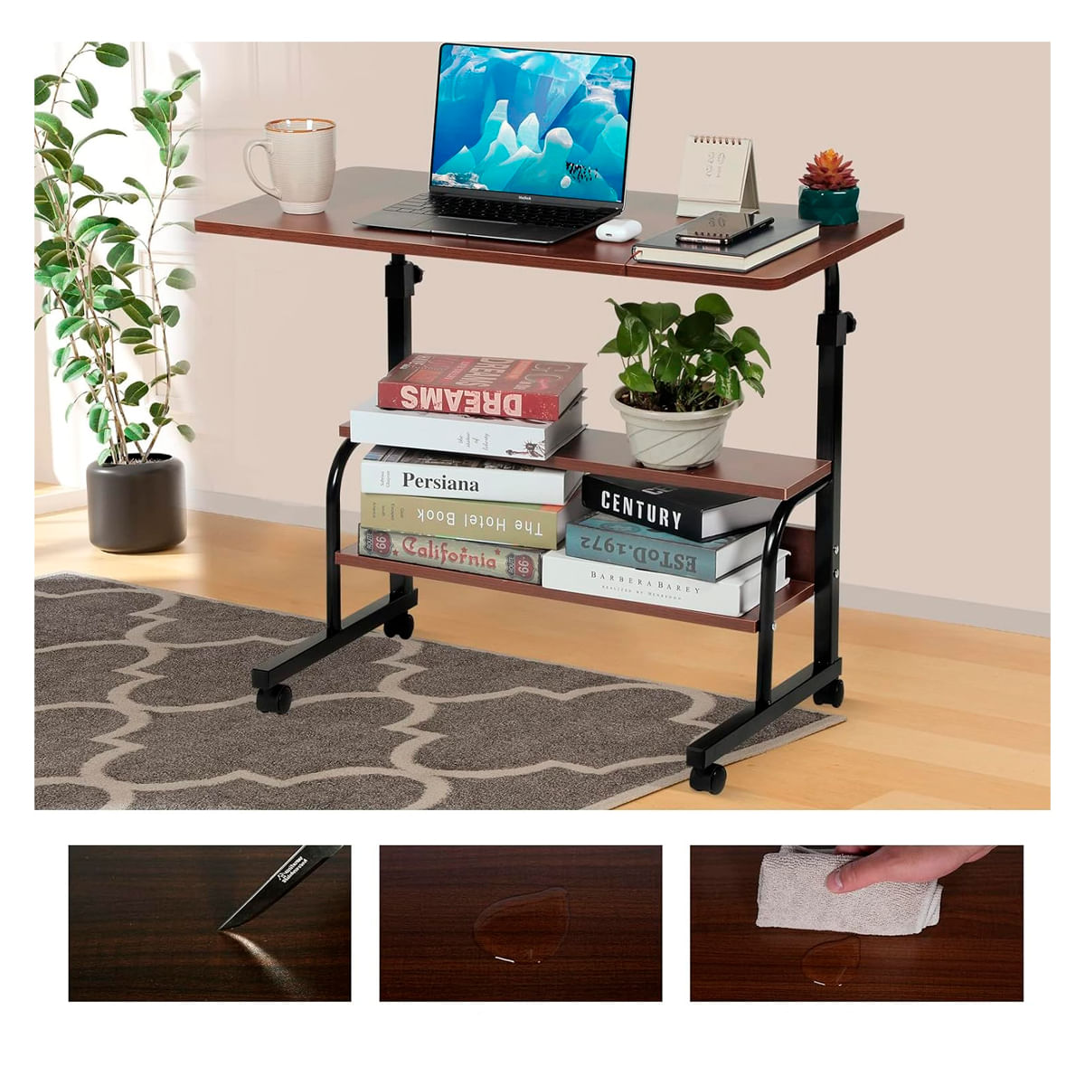 Mesa Escritorio Para Laptop Con Ruedas Portátil Ajustable Marrón 1361