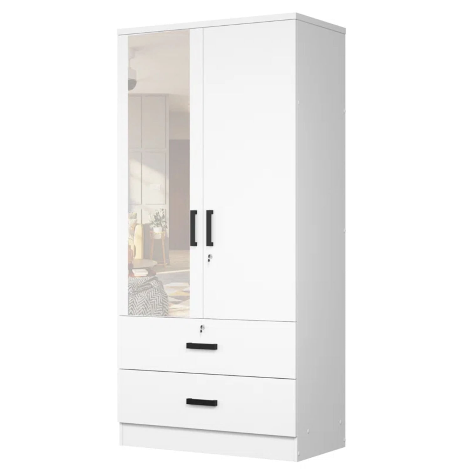 Ropero Moderno con Espejo Meg 2 Puertas 2 Cajones Blanco R&R MUEBLES