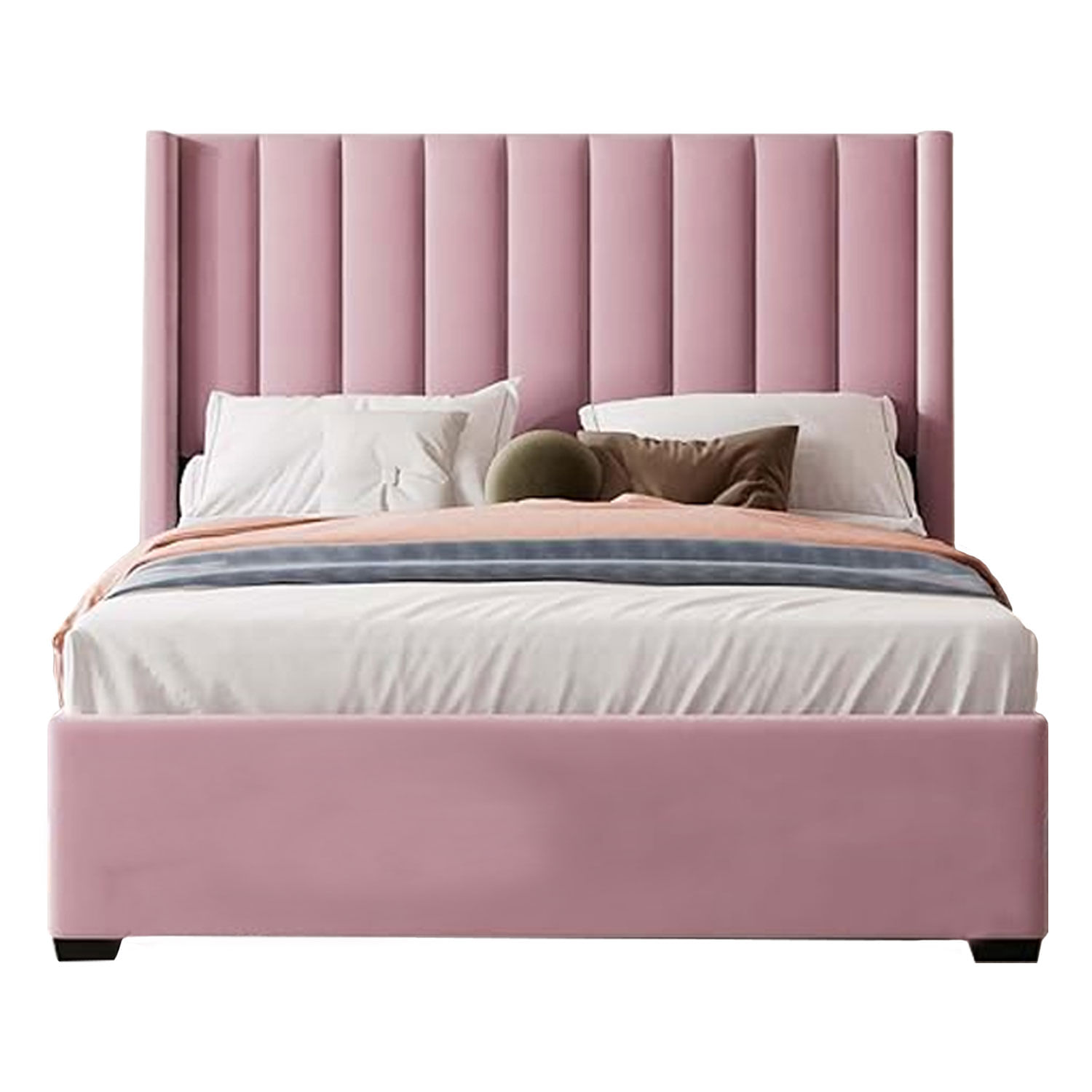 Cama Tapizada Listón LeMueble 2 Plazas Palo Rosa