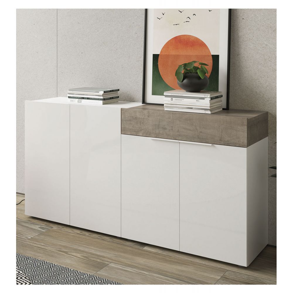 Aparador para Salón Priux 4 puertas 1 cajón TU MESITA color Blanco/Ceniza