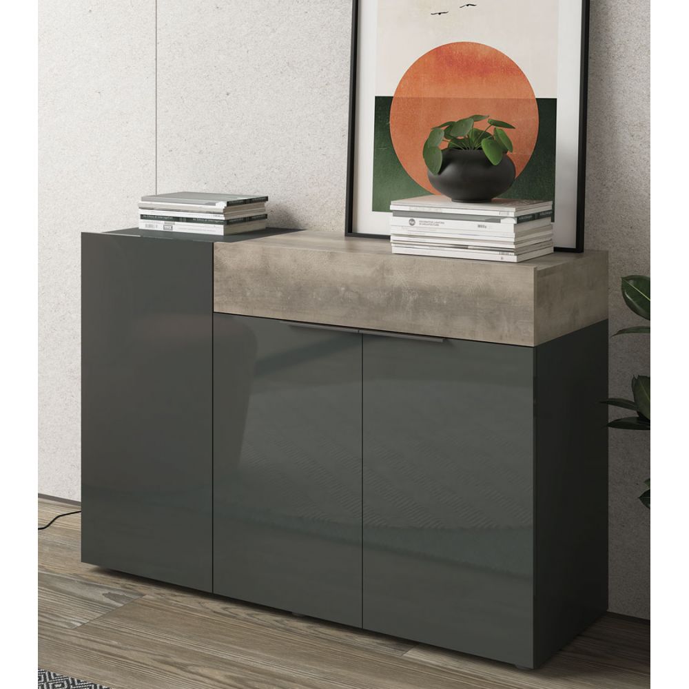 Aparador para Salón Priux 3 puertas 1 cajón TU MESITA color Negro/Ceniza