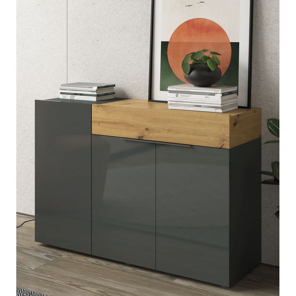 Aparador para Salón Priux 3 puertas 1 cajón TU MESITA color Negro/Haya