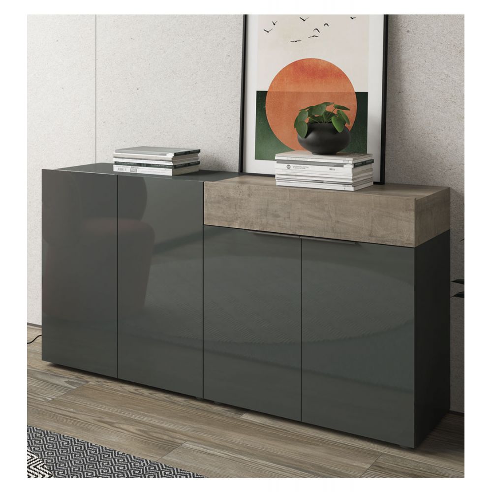 Aparador para Salón Priux 4 puertas 1 cajón TU MESITA color Negro/Ceniza