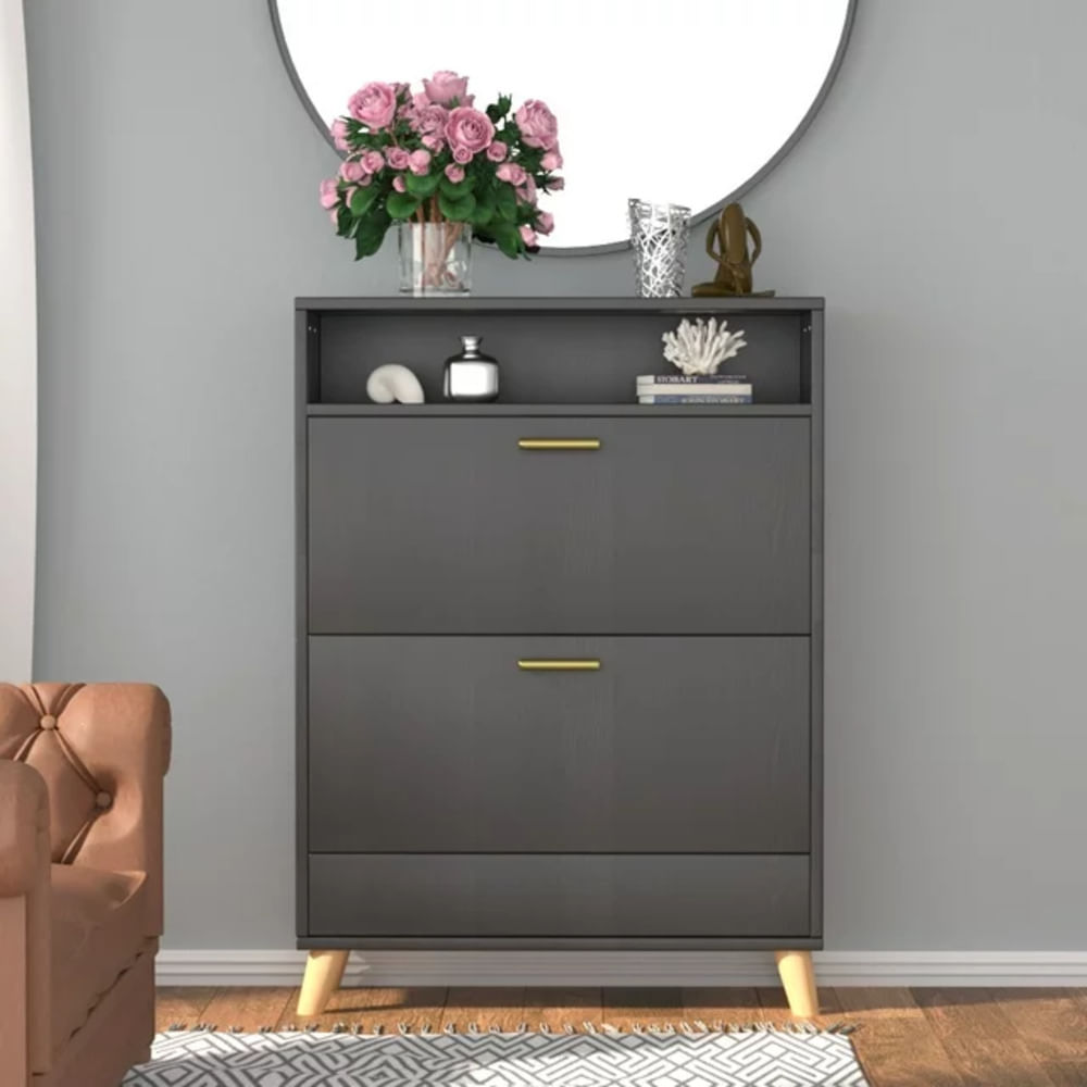 Zapatera Moderna Girona 2 cajones color Negro TU MESITA