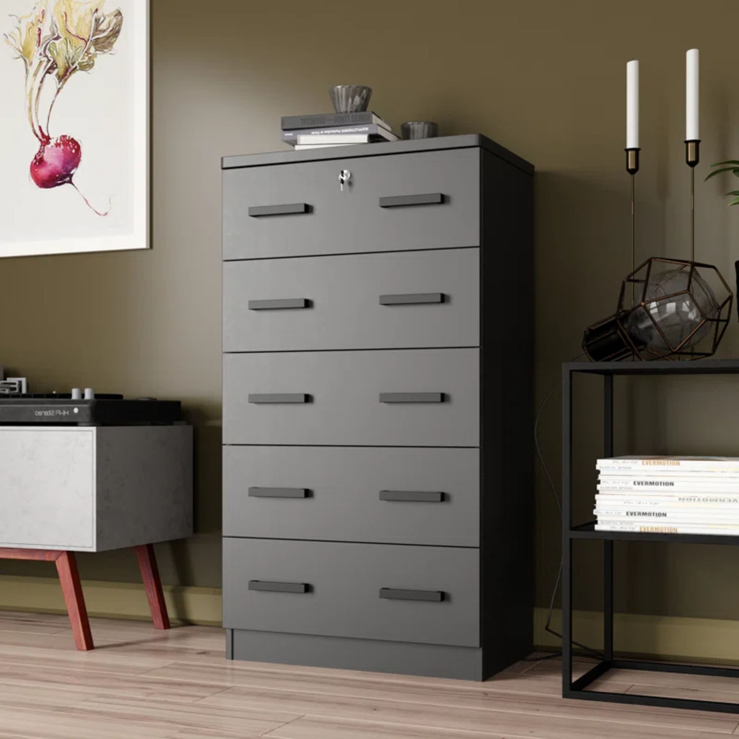 Cómoda con Llave George 5 Cajones Negro R&R MUEBLES