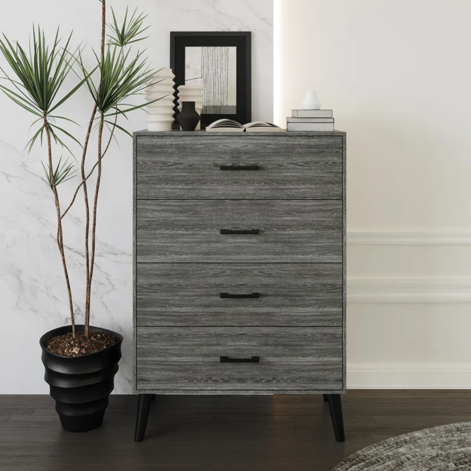 Cómoda Moderna Sahud 4 Cajones Gris R&R MUEBLES