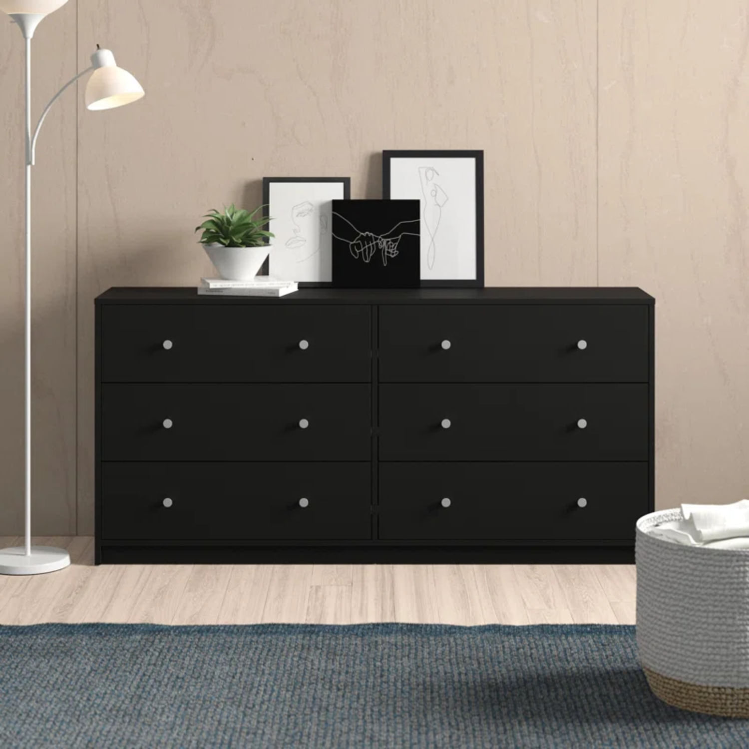 Cómoda Moderna Serna 6 Cajones Negro R&R MUEBLES