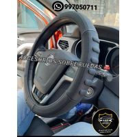 Funda de Timon de CUERO de Auto y Camioneta color NEGRO Entero con Puntos
