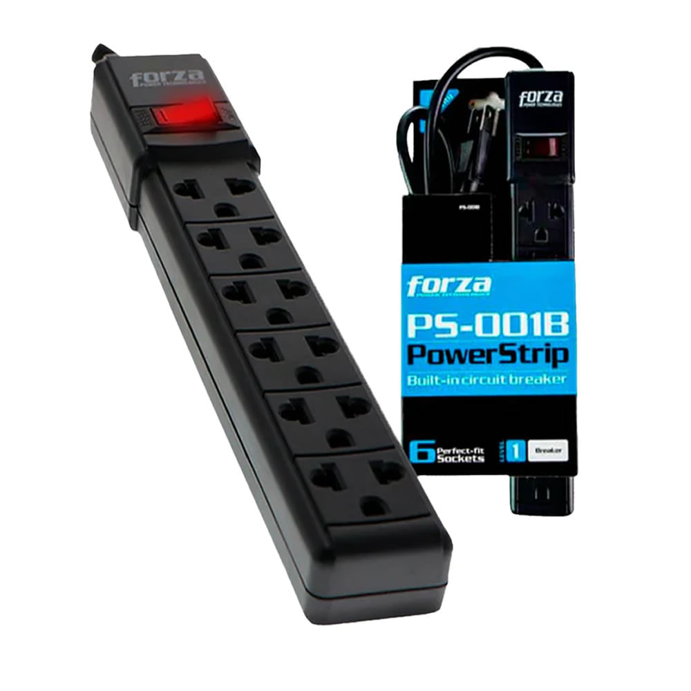 REGLETA NEGRA 6 TOMAS CABLE 90 CM