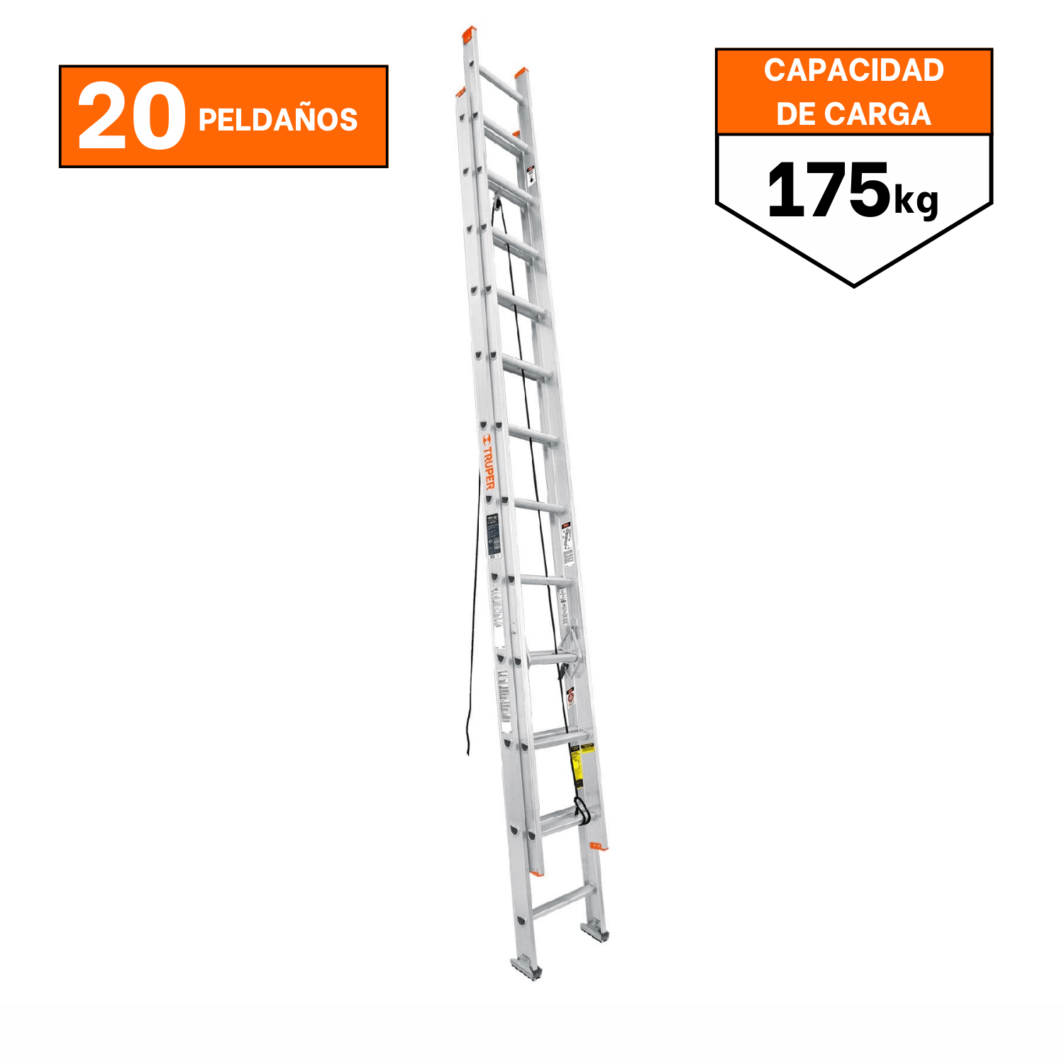 Escalera Telescopica 20 peldaños Soporta 175Kg Truper 16758