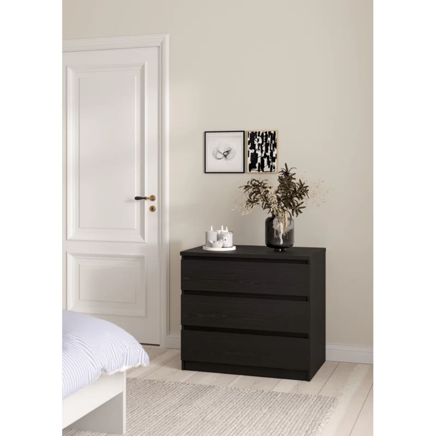 Cómoda Moderna 3 Cajones Sandoval Negro Roble R&R MUEBLES