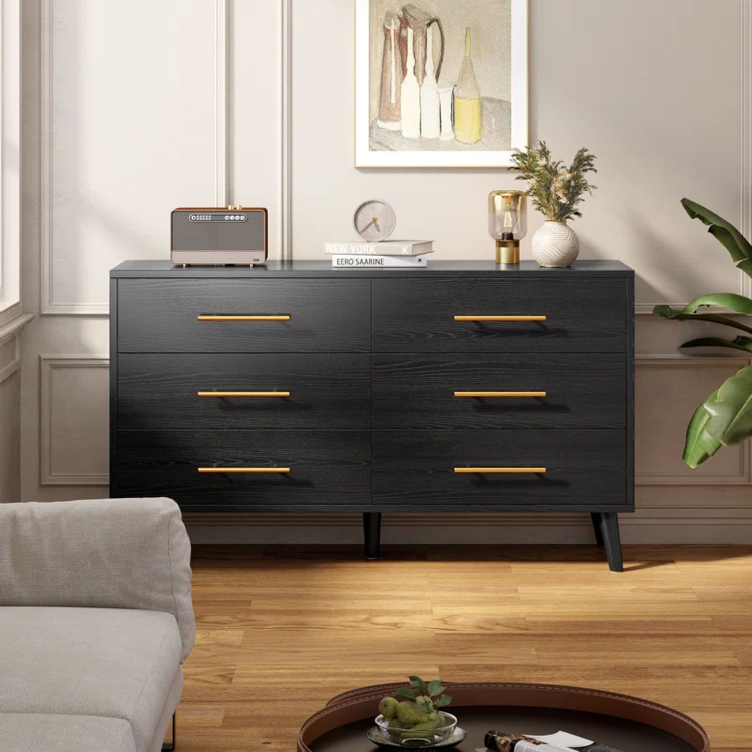 Cómoda Moderna Alvina 6 Cajones Negro R&R MUEBLES
