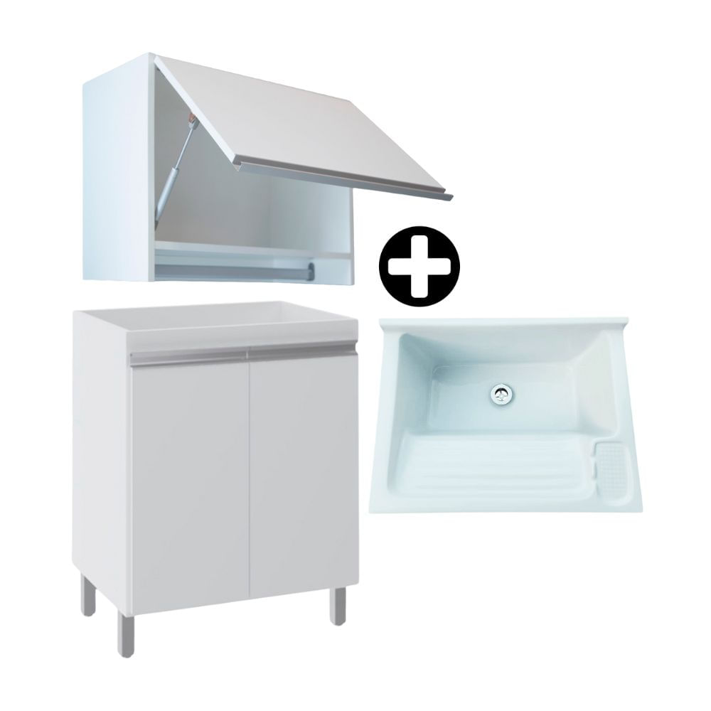 COMBO Mueble Lavanderia: Mueble alto + Mueble bajo + Lavadero fibra de vidrio 60x45cm