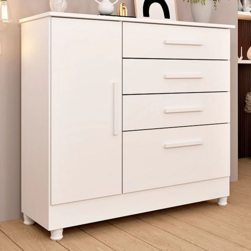 Cómoda Clásica Chicago 4 cajones 1 puerta TU MESITA color Blanco