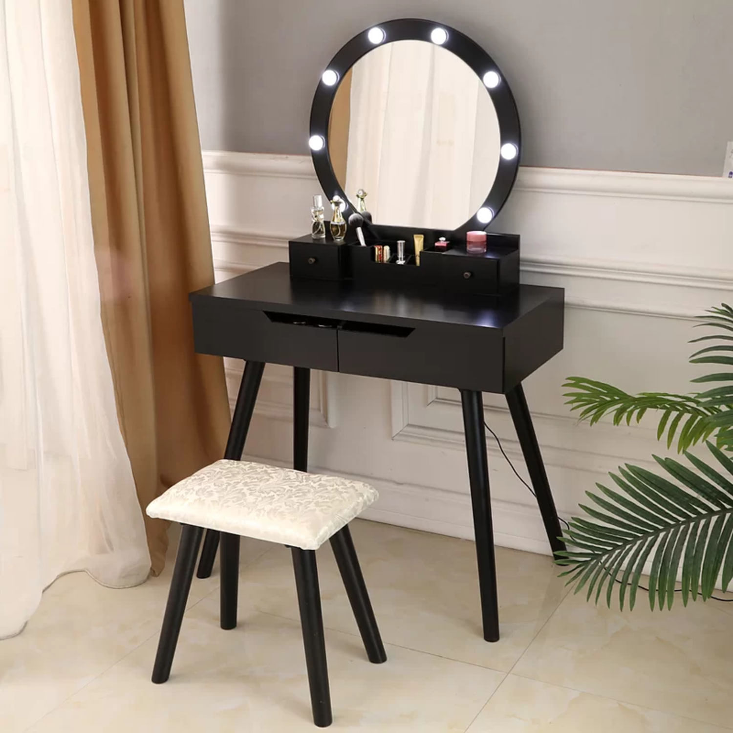 Tocador Moderno con Luces Fátima Negro R&R MUEBLES
